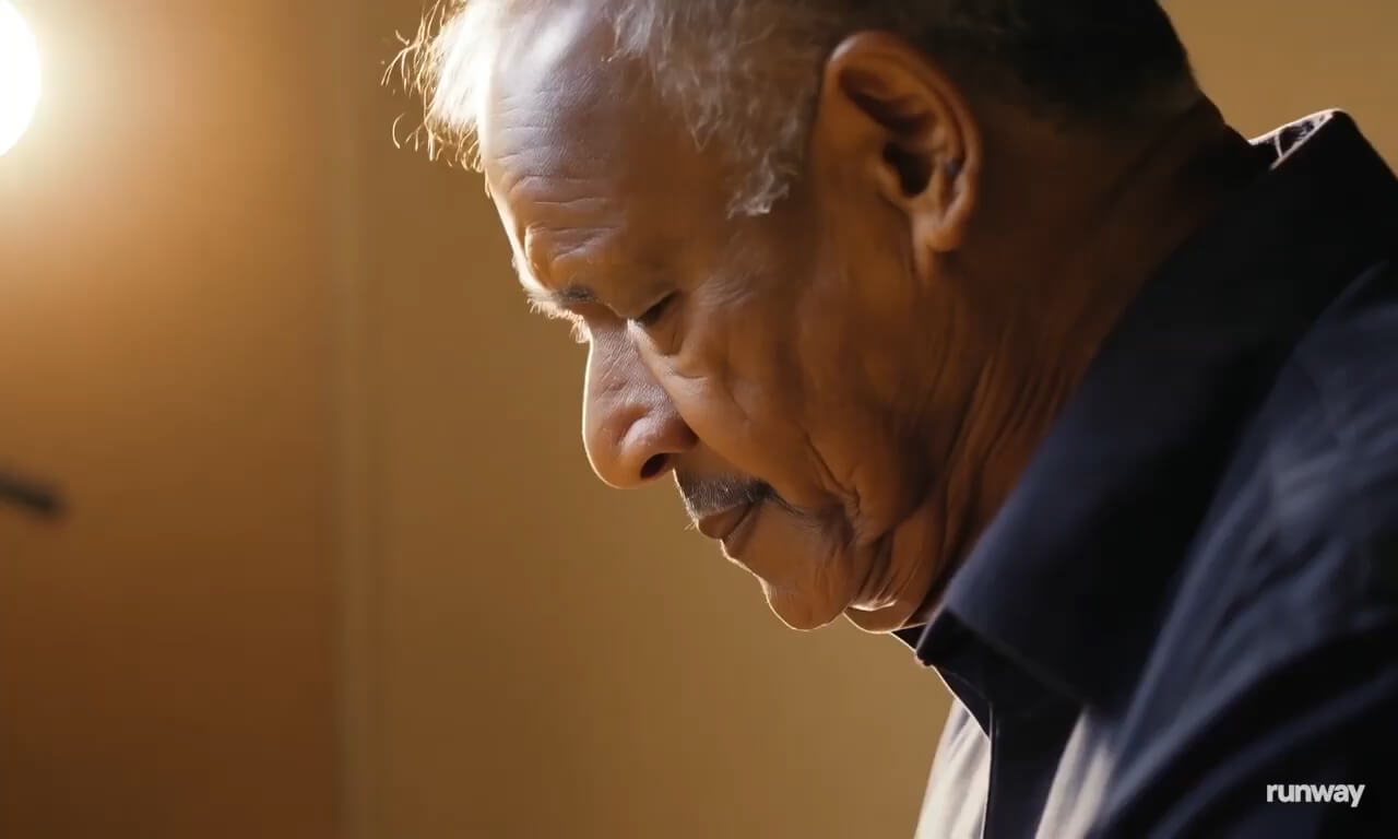 An older man playing piano
